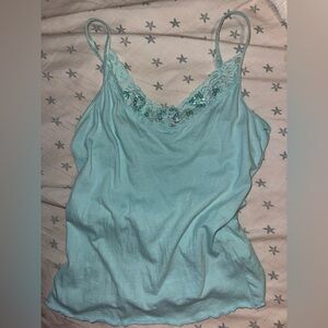 Sparkle Lace Trim Tank Top with Sequin beaded Detail